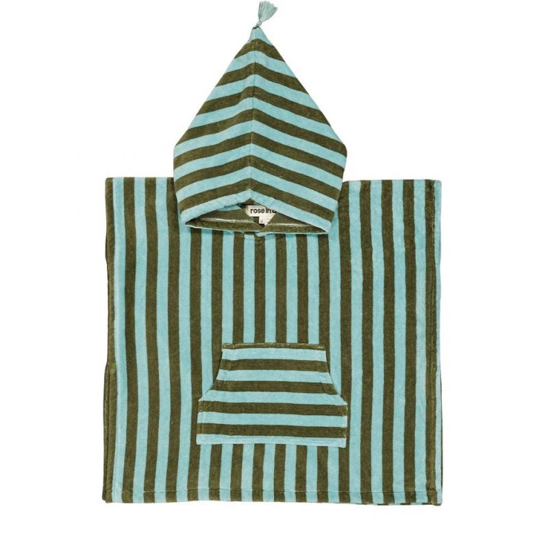 Poncho à rayures 1-3 ans | Kaki/Bleu