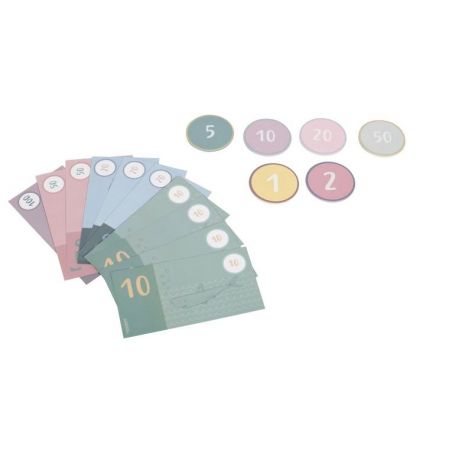 Caisse enregistreuse en bois zoom sur les billets et les pièces Caisse enregistreuse en bois zoom sur les billets et les pièces