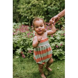 Barboteuse à bretelles | Rayures corail