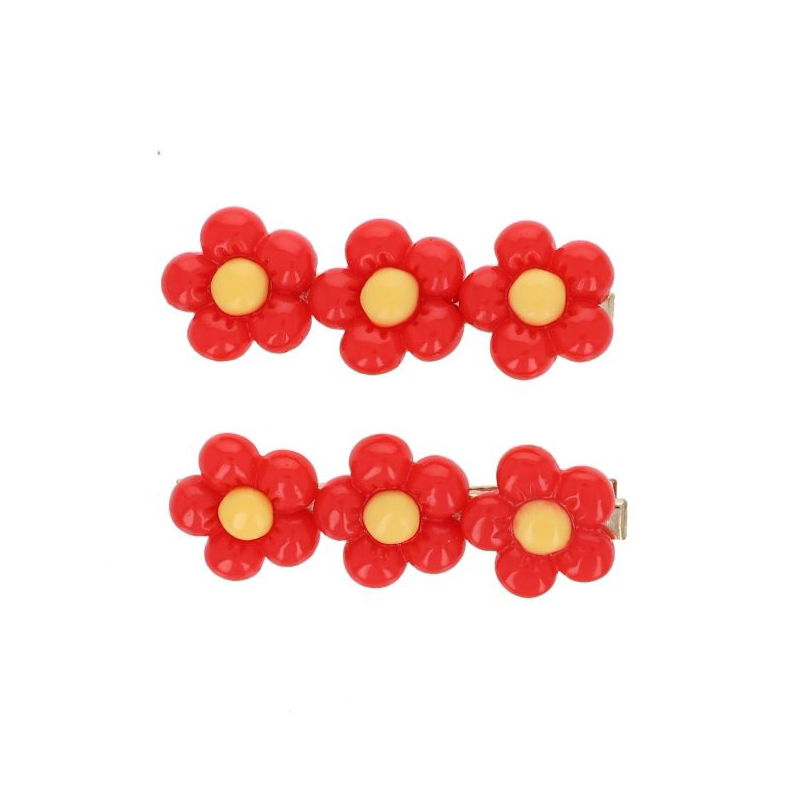 Lot de 2 barrettes | Fleurs rouges