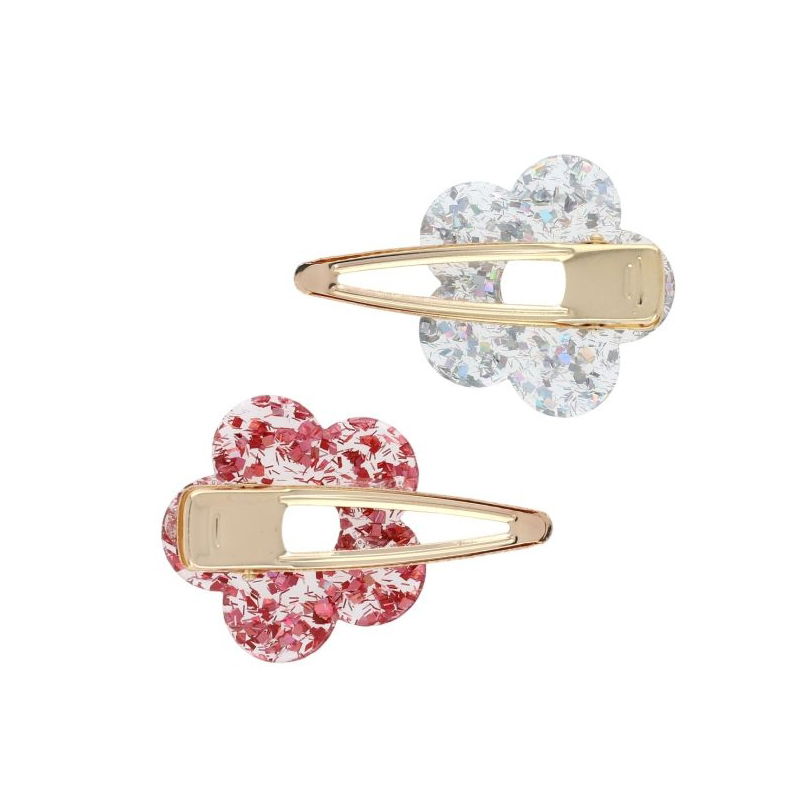 Lot de 2 barrettes | Fleurs à paillettes