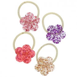 Lot de 4 élastiques cheveux dorés et fleurs pailletées - Le petit souk