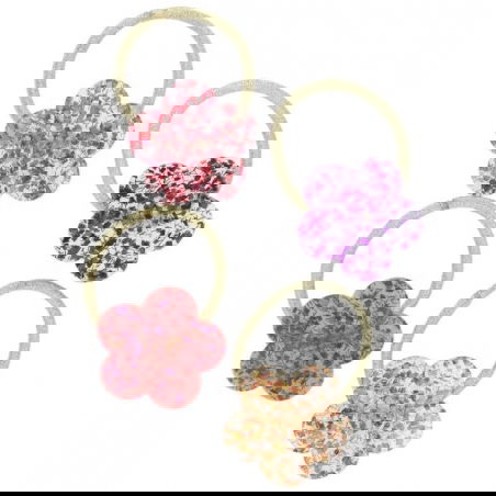 Lot de 4 élastiques cheveux dorés et fleurs pailletées - Le petit souk