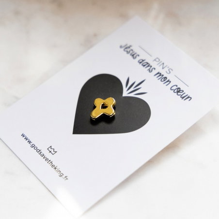 Pin's | Petite Croix dorée avec coeur - God save the king