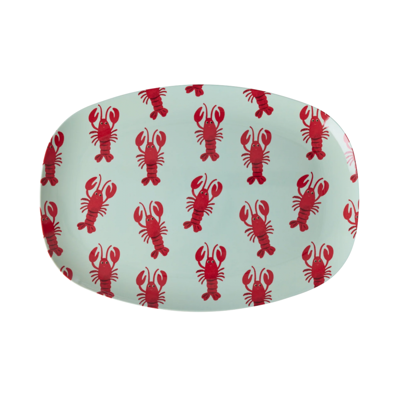 Grande assiette rectangulaire | New lobster print bleu clair