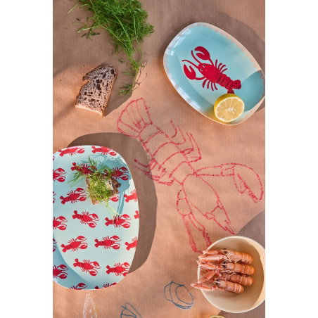 Grande assiette rectangulaire | New lobster print bleu clair - Rice