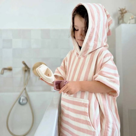 Poncho à rayures 1-3 ans | Rose clair - Rose in April