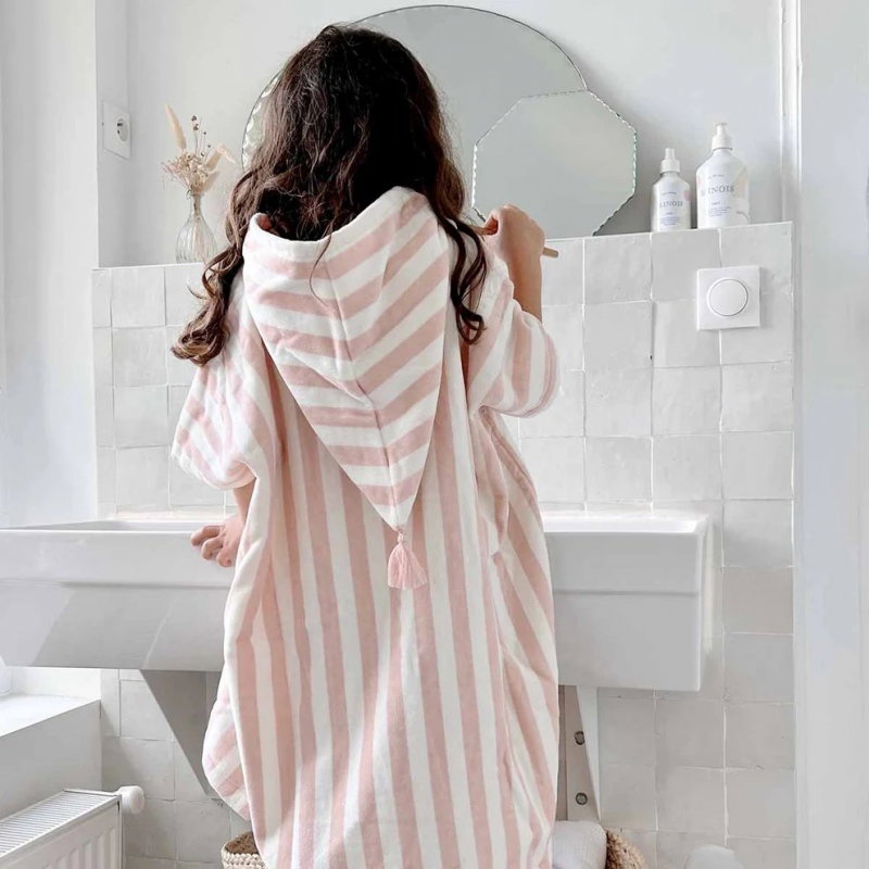 Poncho à rayures 1-3 ans | Rose clair