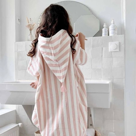 Poncho à rayures 1-3 ans | Rose clair - Rose in April