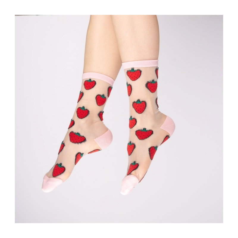 Chaussettes transparentes fraises