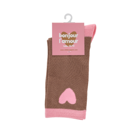 Chaussettes adulte marron | Coeur rose - Atelier wagram