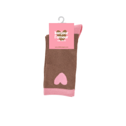 Chaussettes enfant marron | Coeur rose
