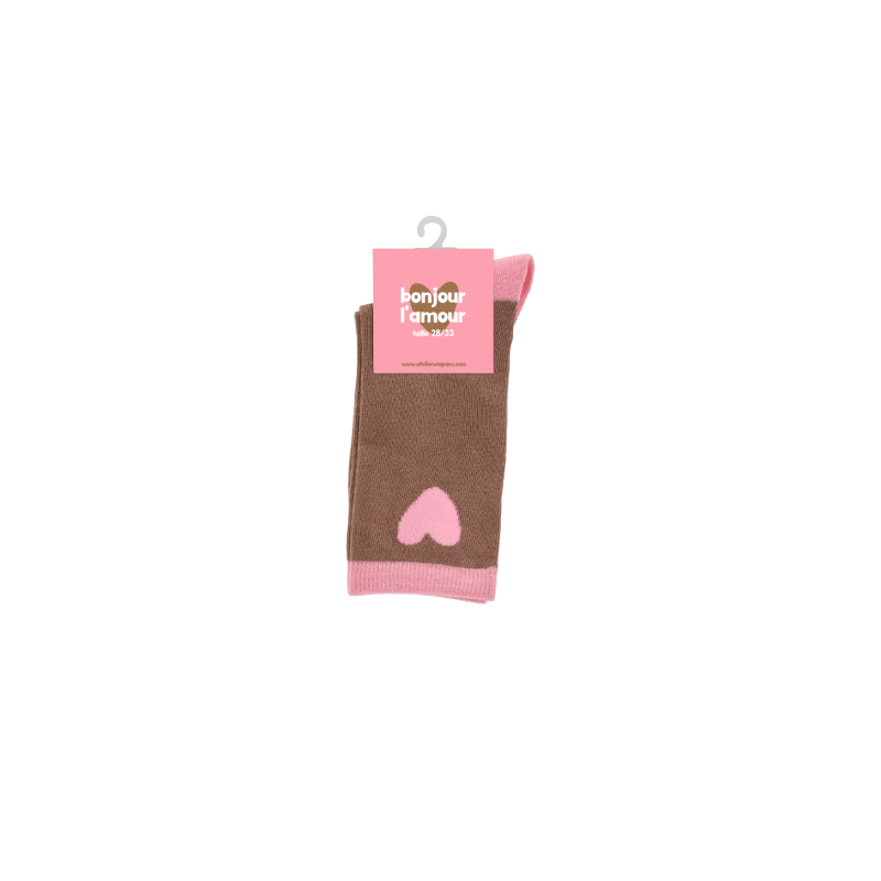 Chaussettes enfant marron | Coeur rose