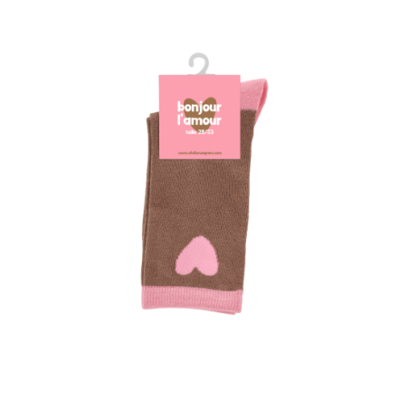 Chaussettes enfant marron | Coeur rose - Atelier wagram