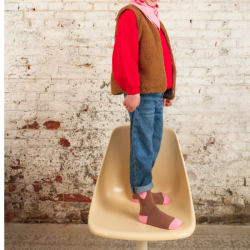 Chaussettes enfant marron | Coeur rose
