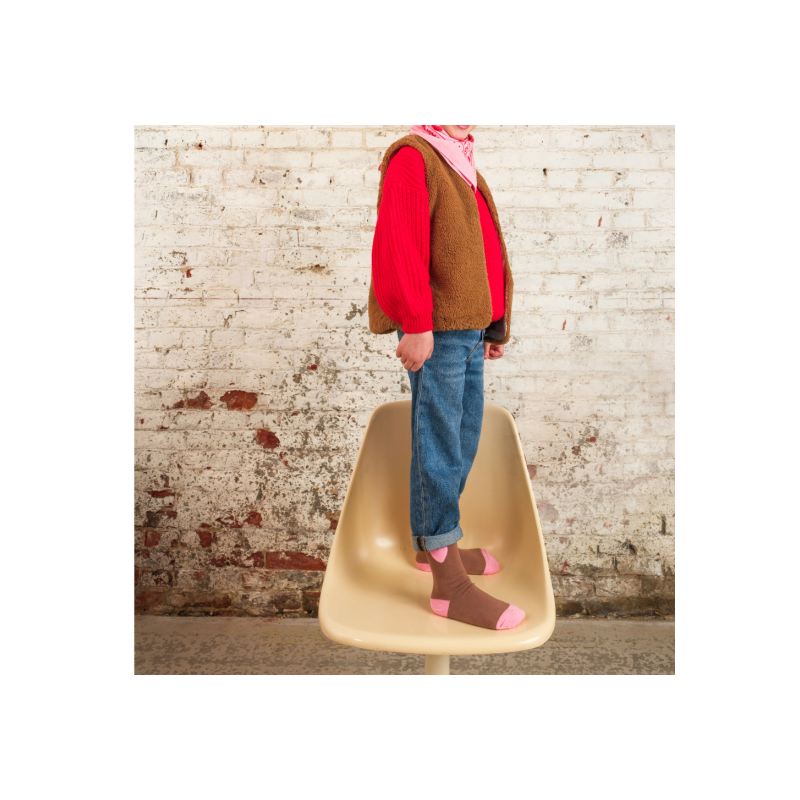 Chaussettes enfant marron | Coeur rose