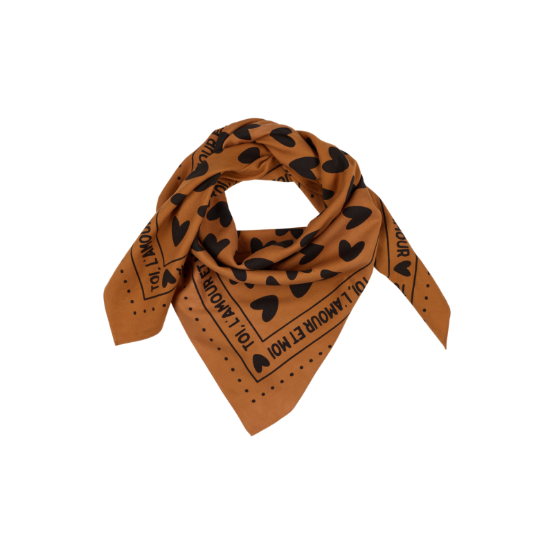 Foulard Petit Format | Fond marron coeurs noir