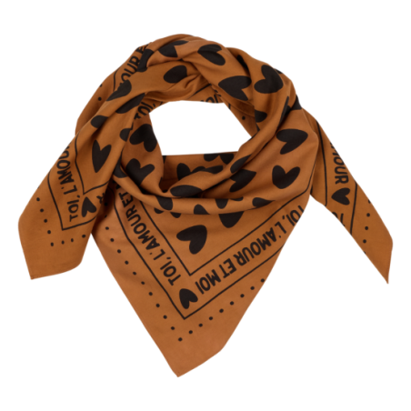 Foulard Petit Format | Fond marron coeurs noir - Atelier wagram