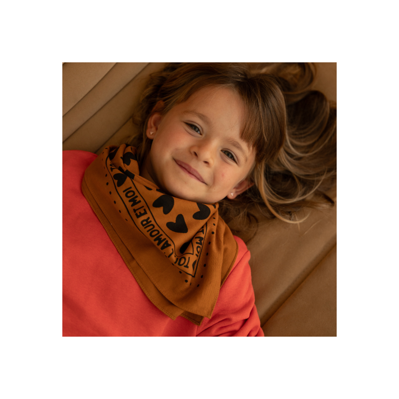 Foulard Petit Format | Fond marron coeurs noir
