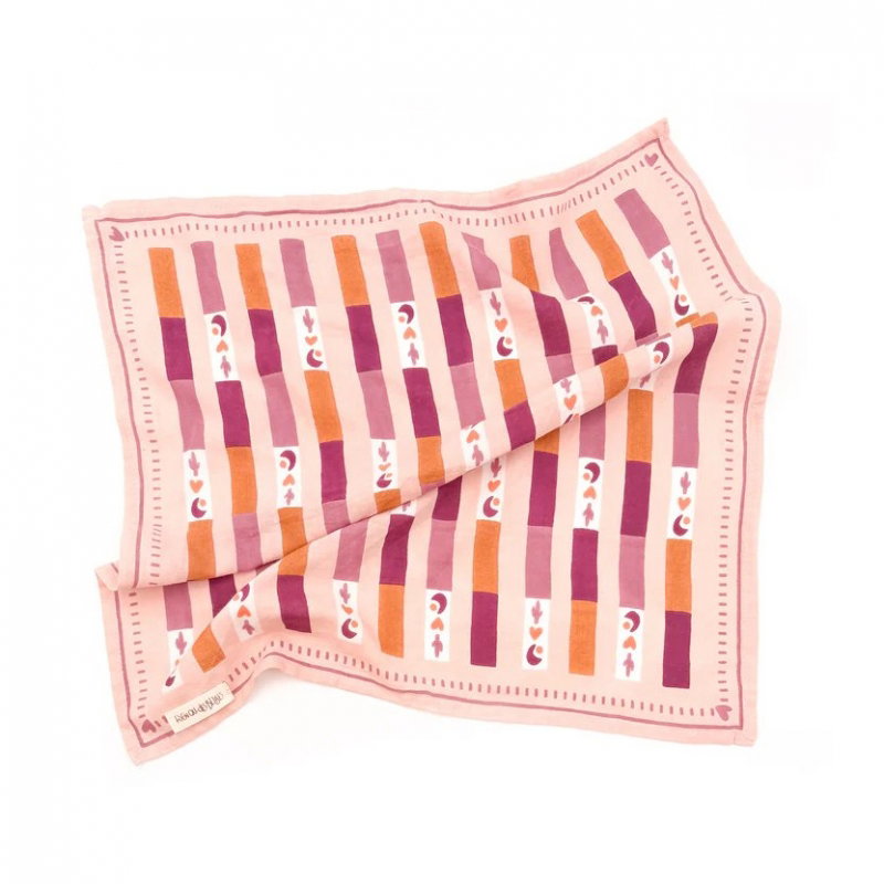 Foulard Grand format | Rayé rose