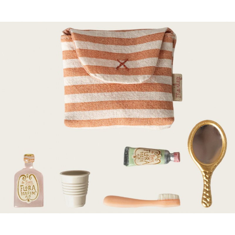 Trousse de toilettes | Rayé corail