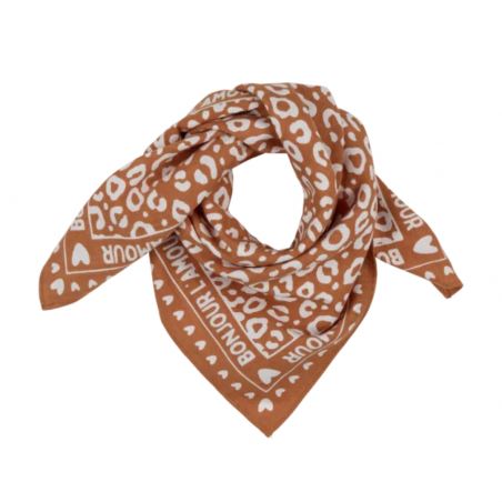 Foulard Petit Format | Fond caramel léopard blanc - Atelier wagram