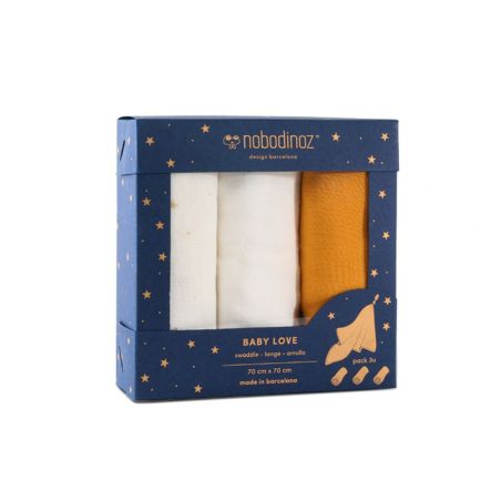 Boîte de 3 langes Baby Love | New yellow - Nobodinoz Boîte de 3 langes Baby Love | New yellow - Nobodinoz