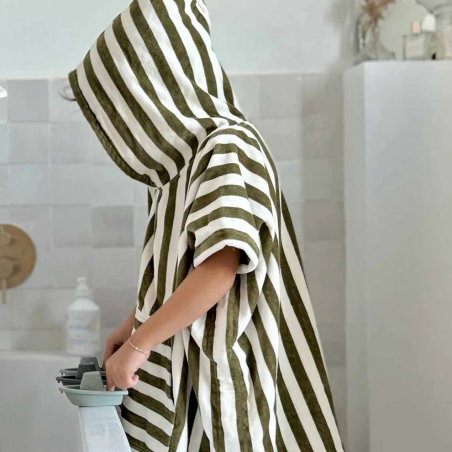 Poncho à rayures 4-6 ans | Kaki - Rose in April