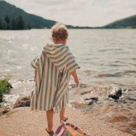 Poncho à rayures 4-6 ans | Bleu cloud - Rose in April
