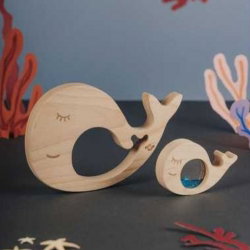 Jouet sensoriel | Baleine en bois et son bébé