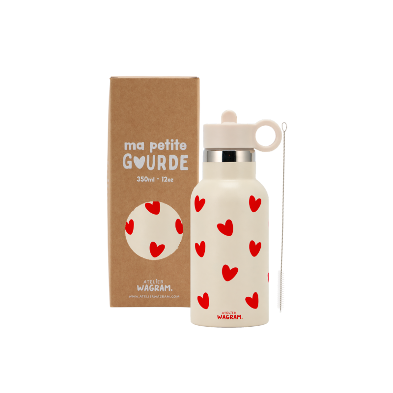 Gourde 350 ml | Ecru coeurs rouges