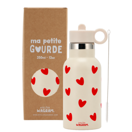 Gourde 350 ml | Ecru coeurs rouges - Atelier wagram