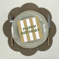 Serviette papier | Happy birthday rayure beige