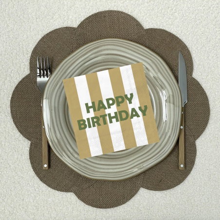 Serviette papier | Happy birthday rayure beige - Opjet