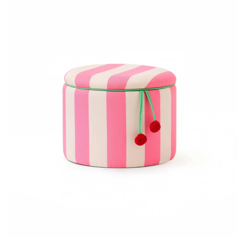 Mini-pouf rond | Rayures Rose