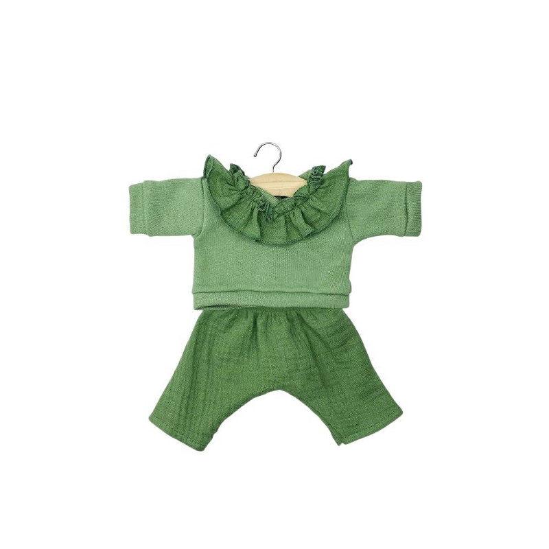 Ensemble Marion avec top en molleton à collerette et pantalon ortie