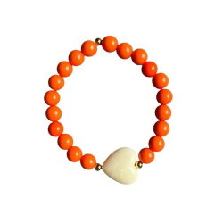Bracelet perles oranges - Coeur crème