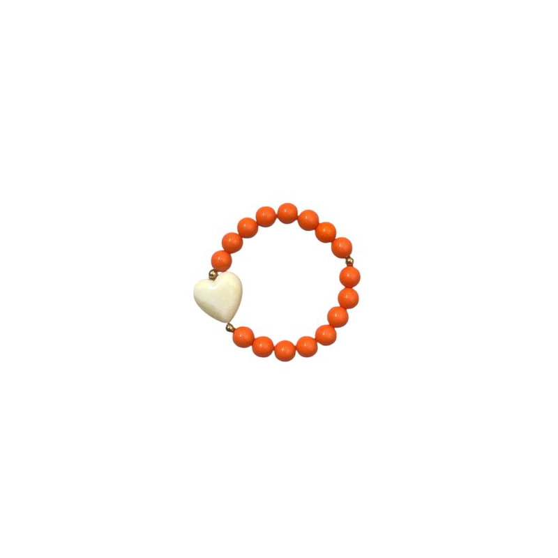 Bracelet enfant perles oranges - Coeur écru