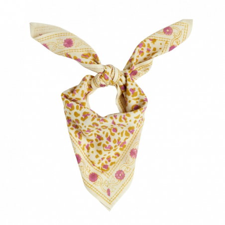 Petit Foulard Indien | Leopard Ecru/kiwi - Bonheur du jour