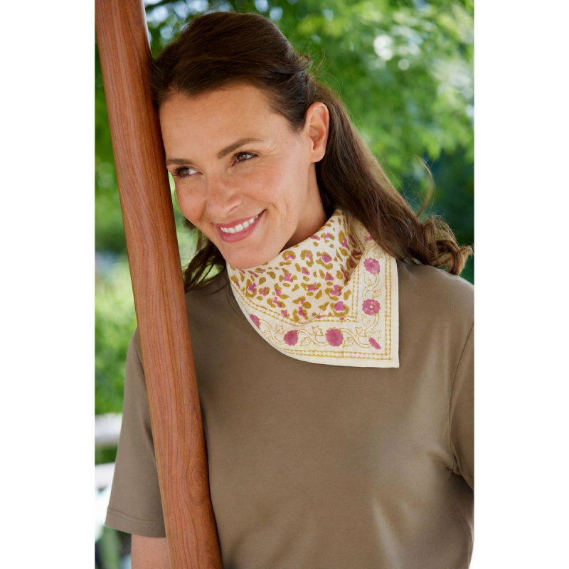 Petit Foulard Indien | Leopard Ecru/kiwi