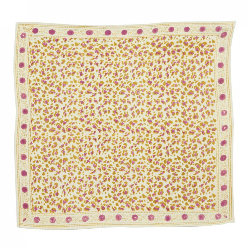 Petit Foulard Indien | Leopard Ecru/kiwi
