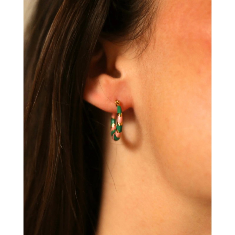 Boucles d'oreilles Twiggy | Vertes et roses