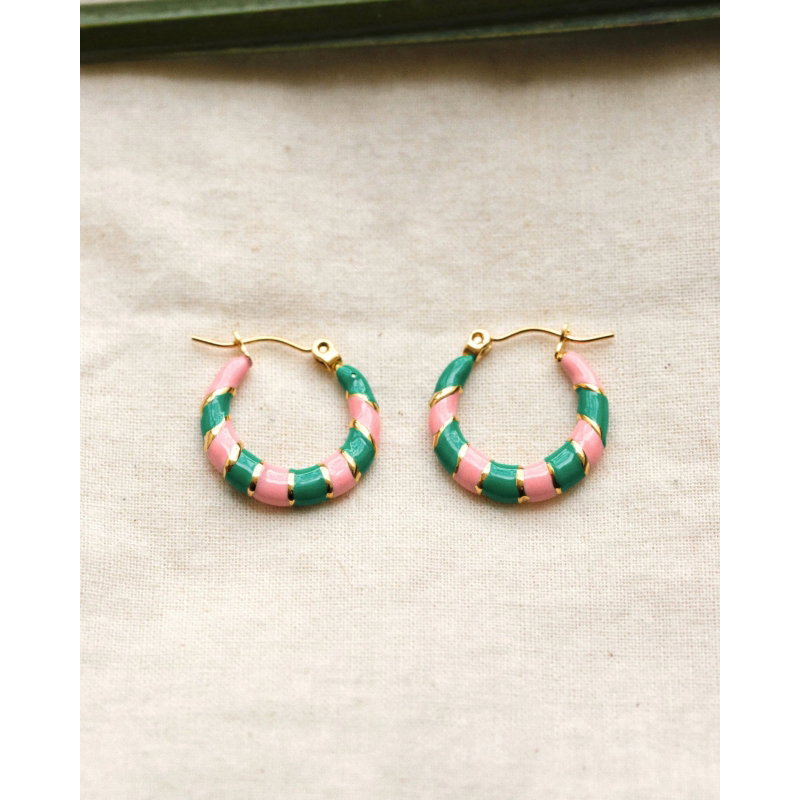 Boucles d'oreilles Twiggy | Vertes et roses