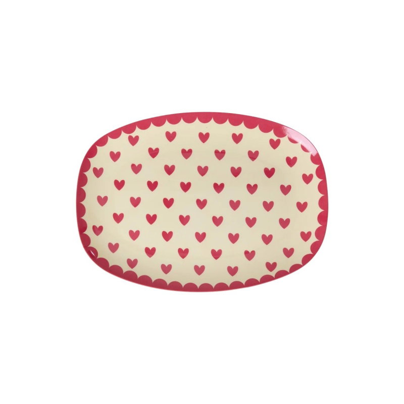 Petite assiette rectangulaire | Coeurs rouges