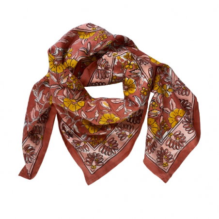 Foulard Paon 100 x 100 | Bois de rose - Little cecile