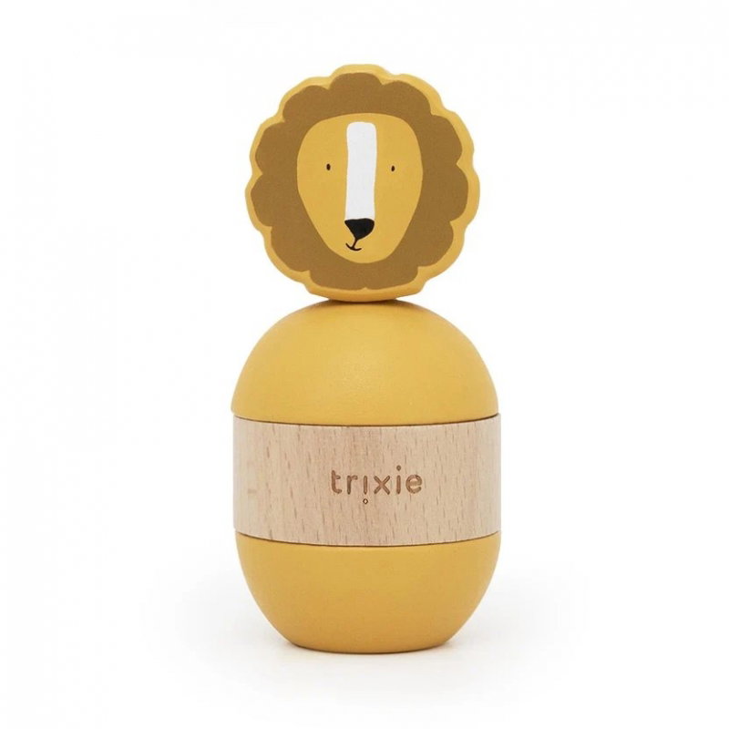 Jouet d’empilage avec hochet en bois | Mr. Lion