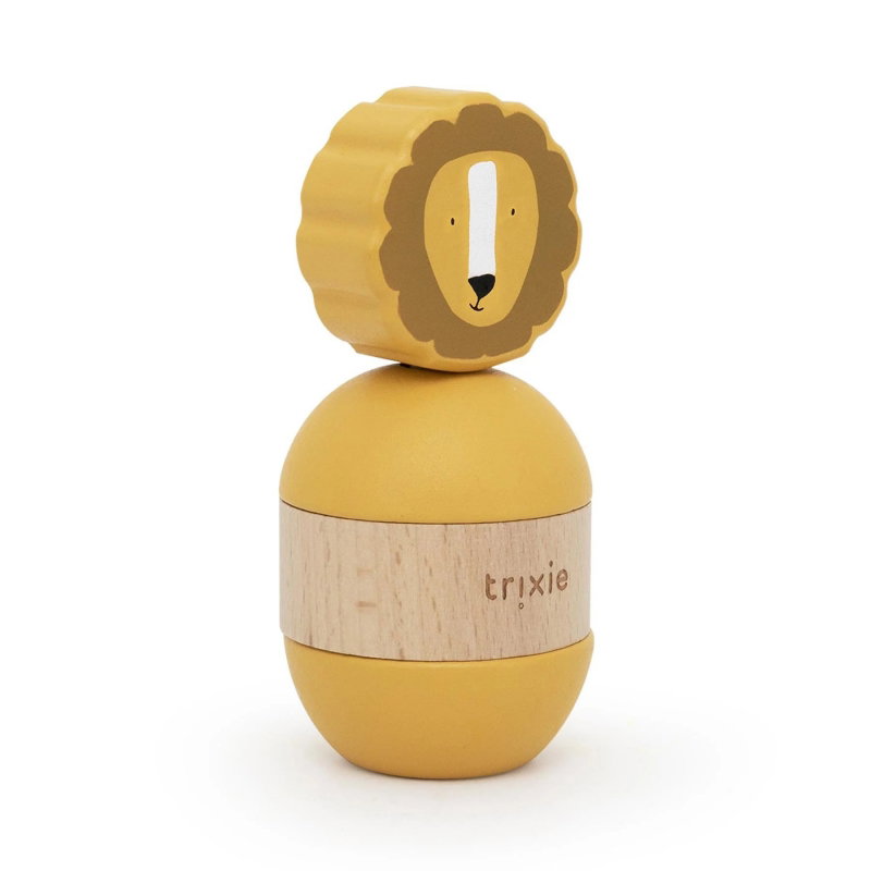 Jouet d’empilage avec hochet en bois | Mr. Lion