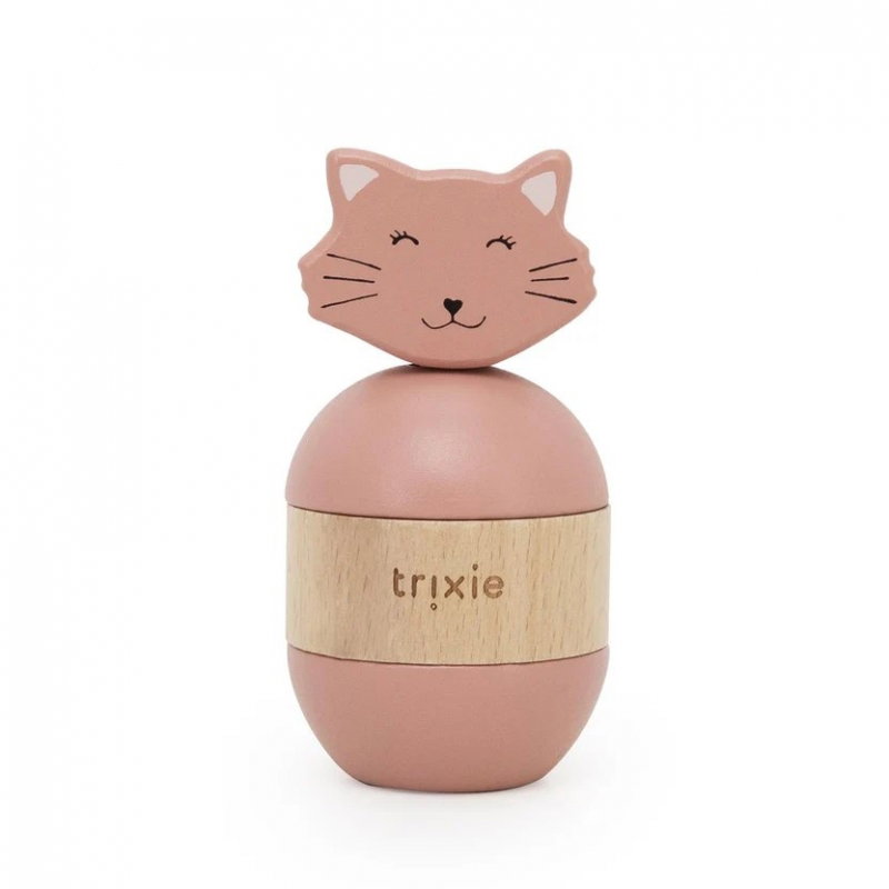 Jouet d’empilage avec hochet en bois | Mrs. Cat