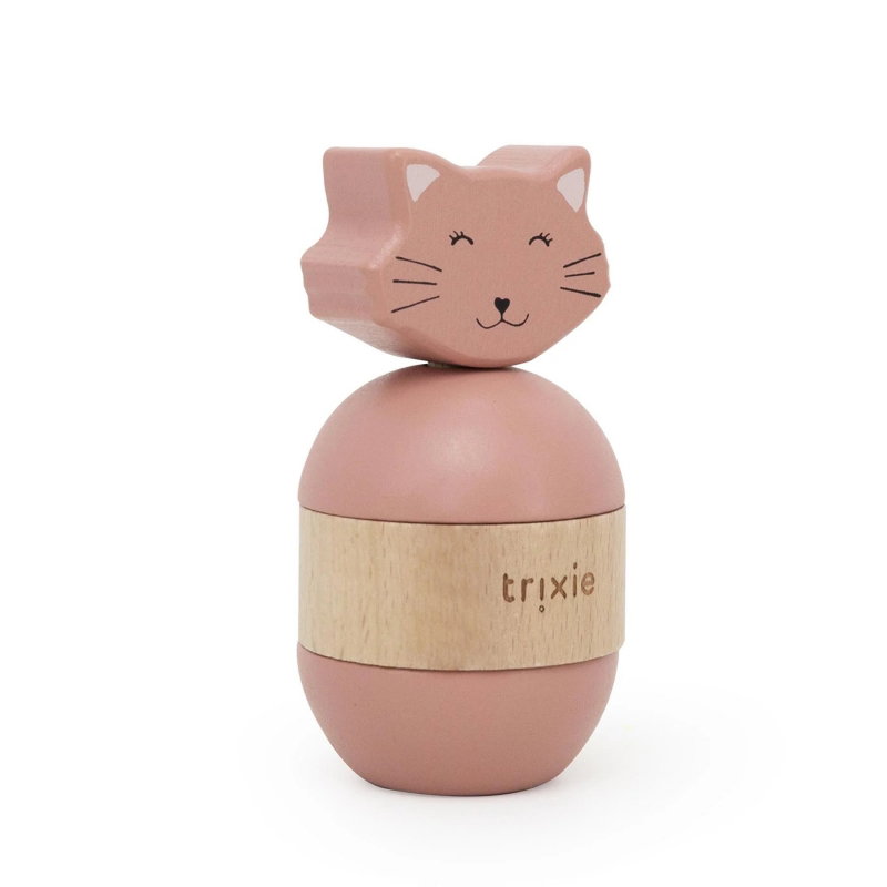 Jouet d’empilage avec hochet en bois | Mrs. Cat