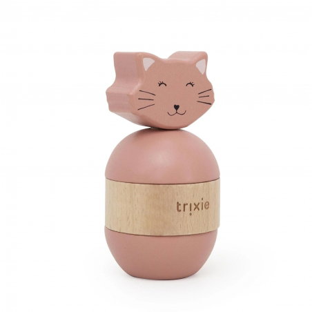 Jouet d’empilage avec hochet en bois | Mrs. Cat - Trixie